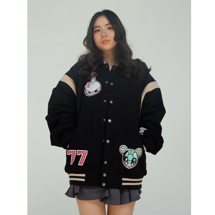 produk baru 3Second x Karafuru Jaket Varsity Pria Kerah Katun Fleece