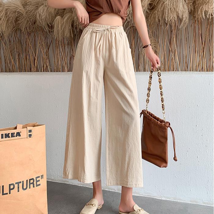Produk Newlan CK009-2 High Waist Celana linen kasual berpinggang