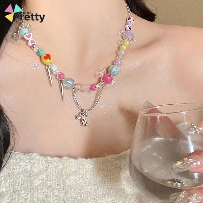 Produk Kalung Permen Pelangi Kalung Rantai Tulang Selangka Gadis Pedas