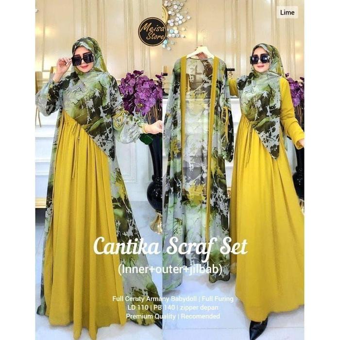 Unik CANTIKA SCRAF SET 3IN1 LABEL JASMINE SET GAMIS WANITA MUSLIMAH