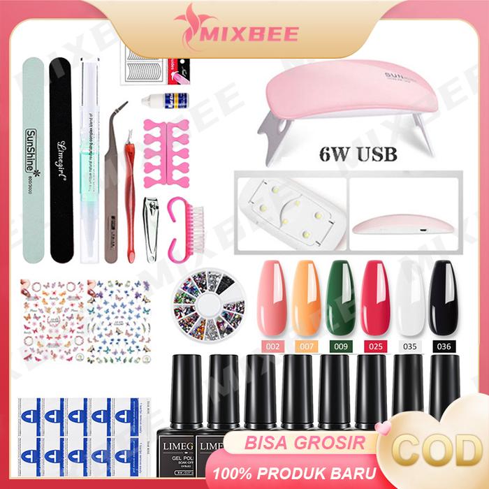 6 warna Kuku Gel Set Lampu Kuku UV, Paket Nail Art Lengkap Nail Art