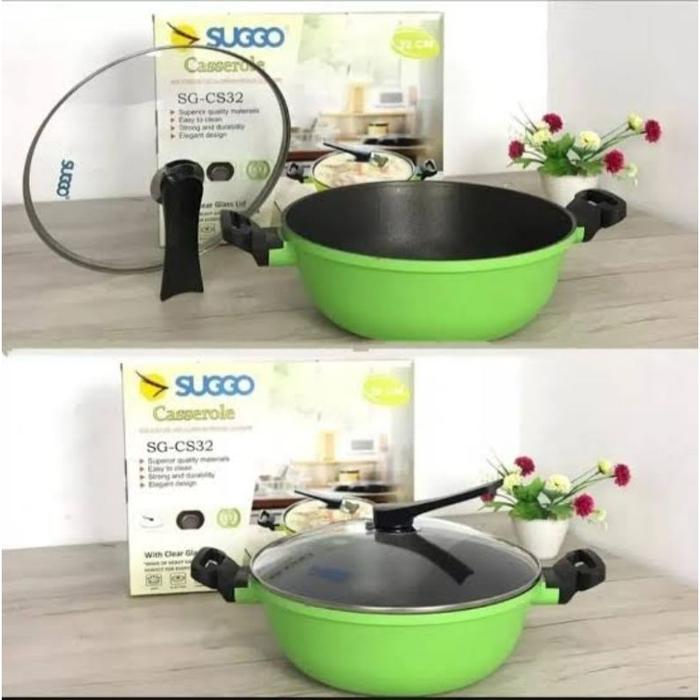 PANCI SUGGO CASSEROLE 32CM TUTUP KACA / WOKPAN SUGGO ANTI LENGKET