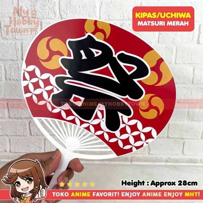 Kipas Anime Uchiwa Jepang Kanji Matsuri Merah Kipas Tangan