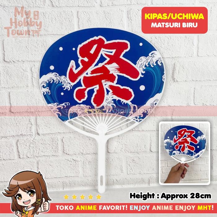 Kipas Anime Uchiwa Jepang Kanji Matsuri Biru Kipas Tangan