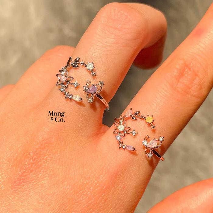 Mong&Co Minerva Adjustable Floral Ring Butterfly Vintage - Cincin