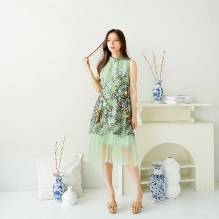 ESA971 CHEONGSAM DRESS BATIK IMLEK SATIN PRINTING QIBAO SANGJIT