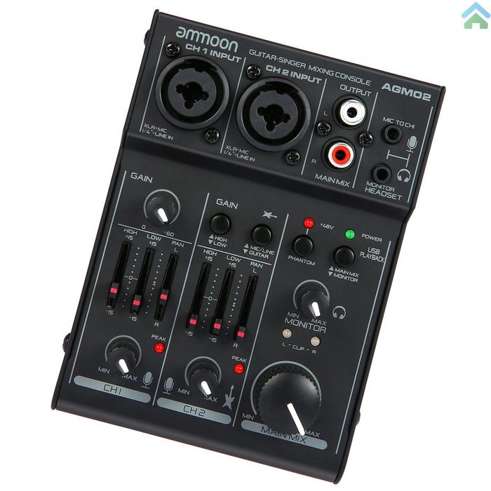 Ammoon AGM02 Konsol Sound Card Mixer Audio Digital 2-Channel Mini EQ