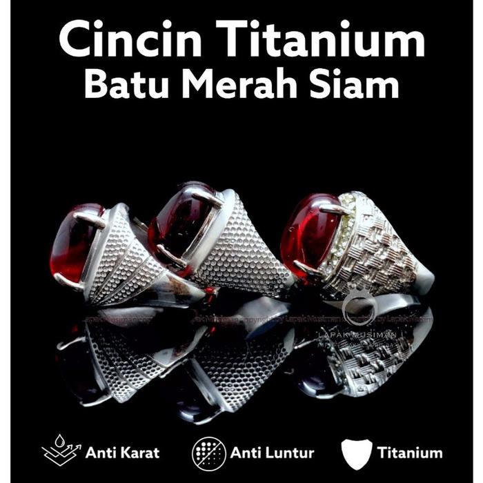 Cincin Pria Batu Merah Siam Ring Titanium