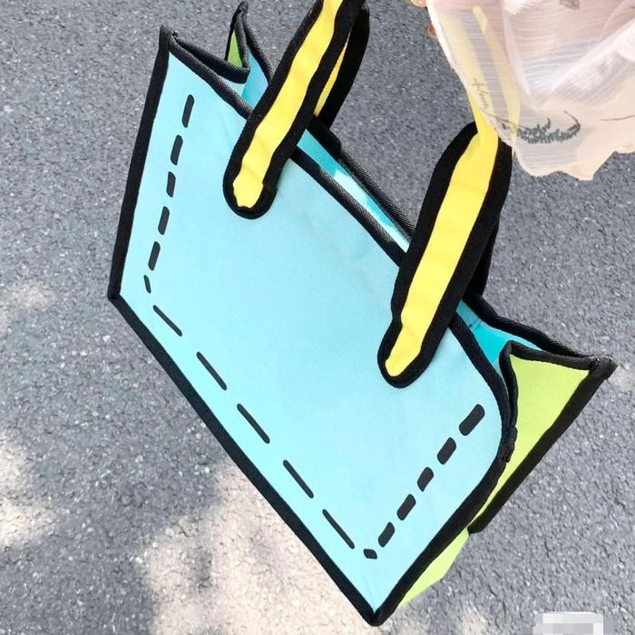 TAS 2D KOMIK Ilusi Tas 2 DIMENSI KARTUN KOMIK HANDBAG TOTEBAG RESLETING 2023 TERKINI KOREA LUCU STYL