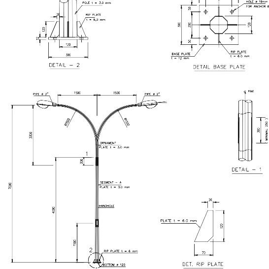Tiang PJU Oktagonal 7M Double Parabola Galvanized Best