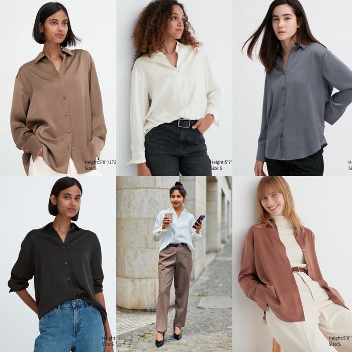 UNIQLO Satin Long-Sleeve Blouse