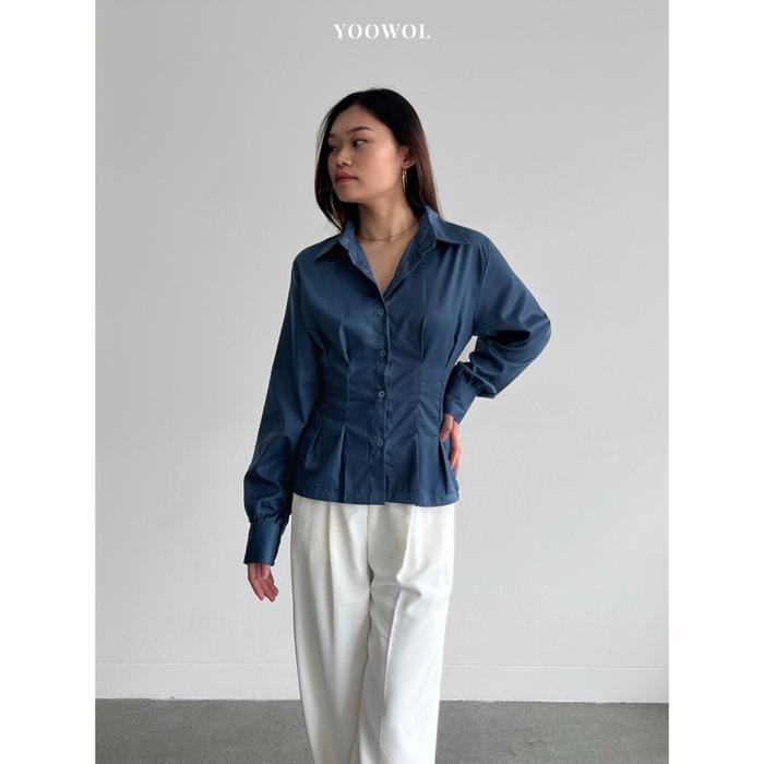YOOWOL Iris Shirt / Kemeja Basic Korset Wanita Lengan Panjang Baju Atasan Wanita Casual Formal