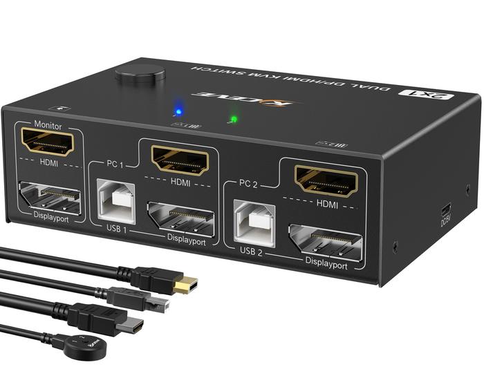 DP Dual Monitor KVM Switch Display Port 1.4 8K@30Hz 4K@144Hz DP Extended Display KVM Switch for 2 Co