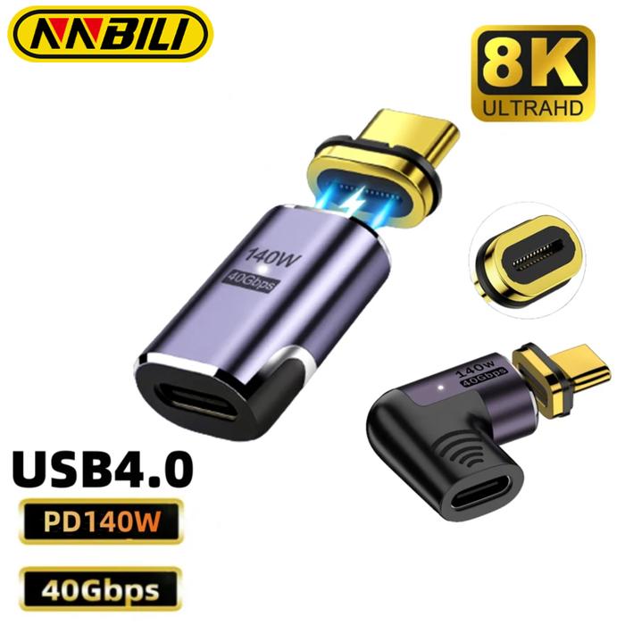 NNBILI 140W USB4.0 40Gbps Magnetic Type-C OTG USB C To USB-C Fast Charge Magnet Converter Cable 8K@