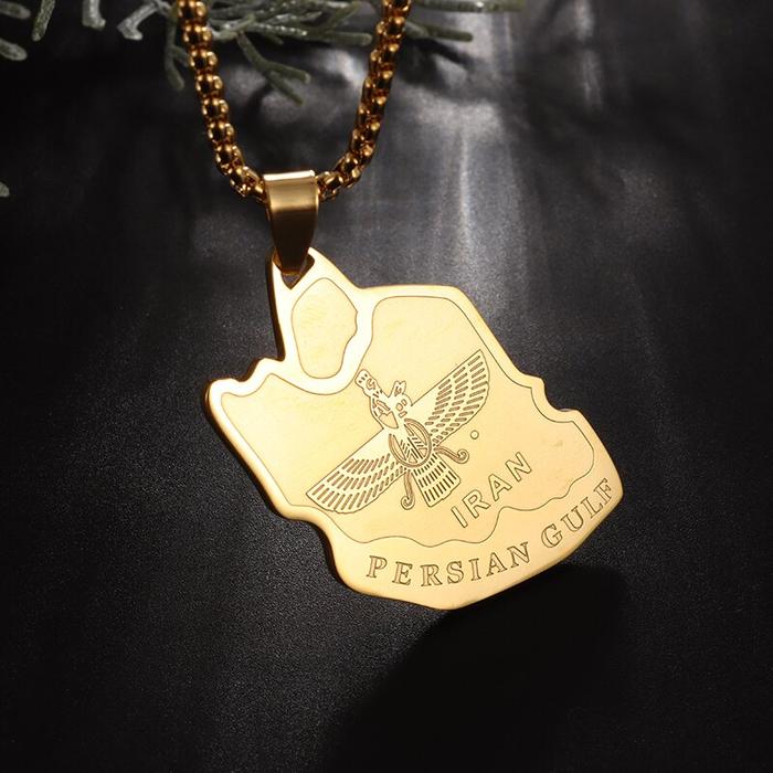 Stainless Steel Iran Map Ahura Mazda Religion Pendant Roast Tehran Iranian Culture Persian Empire Je