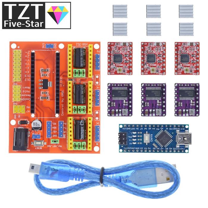 TZT 1SET 3DV4 CNC Shield V4 + Nano 3.0 + 3pcs DRV8825 or A4988  Reprap Stepper Drivers Set For  Ardu