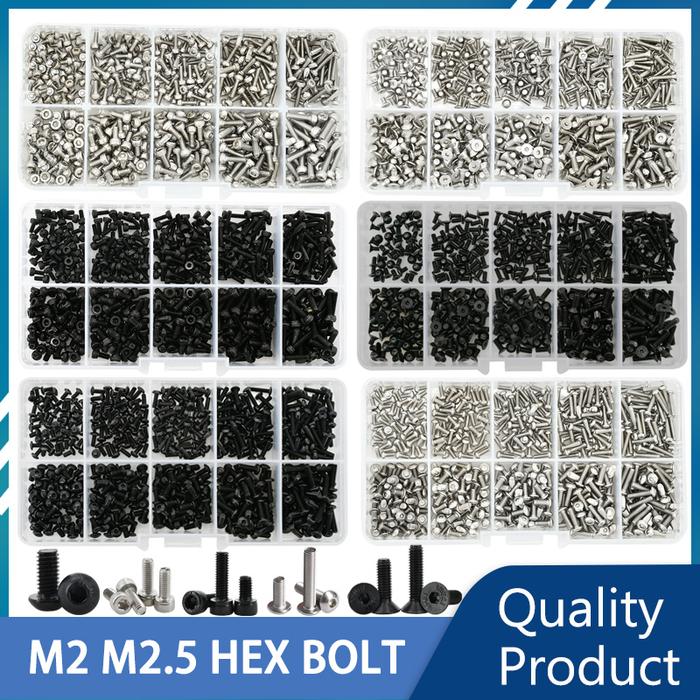 500Pcs M2 M2.5 Small Screw Bolt Kit 4mm 5mm 6mm 8mm 10mm Electrical Screws Hex Hexagon Socket Cap La