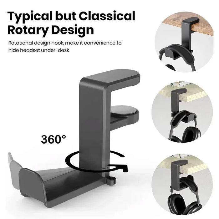 VIKEFON No Punch Table Clip Hook Headphone Holder 360 Degree Rotating Headphone Holder Storage Hangi