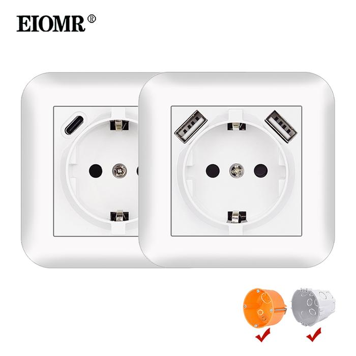 EIOMR Type C USB Charge Socket,Flame Retardant PC Panel,EU Standard Wall USB Power Outlet with Iron 