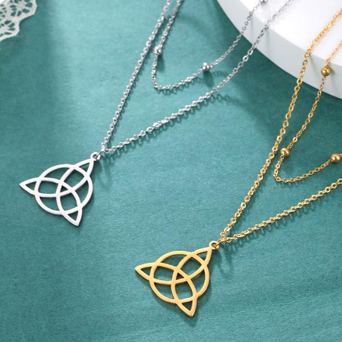 Dawapara Triquetra Symbol Double Layer Necklace The Holy Trinity Irish Witch Knot Amulet of Protecti