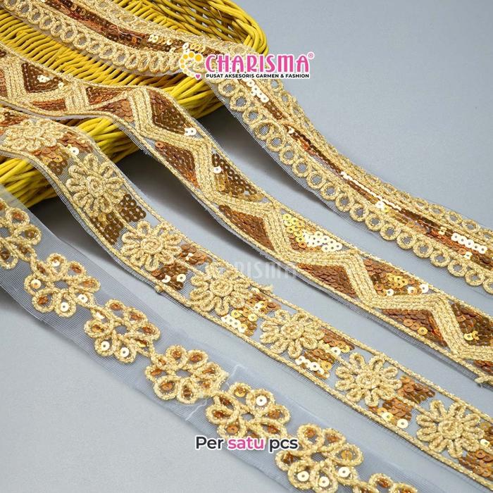 Charisma Renda Guiper Payet Gold -Renda Meteran /Renda Emas / Renda Bordir Payet / Lebar 3 cm & 4 cm