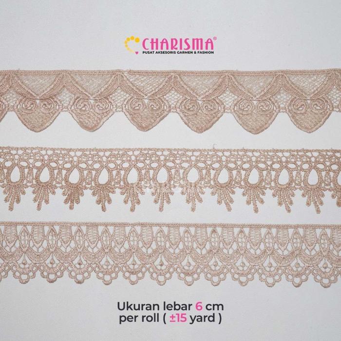 Charisma Renda Guiper / Ziper Coklat - Renda Bordir / Renda Pinggir / Lebar 6 cm / Harga Per Roll
