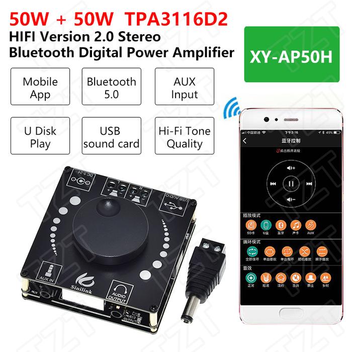 2*50W Bluetooth 5.0 Speaker Class D Audio Power Amplifier 30W~200W HiFi Stereo Mini USB Music Sound 