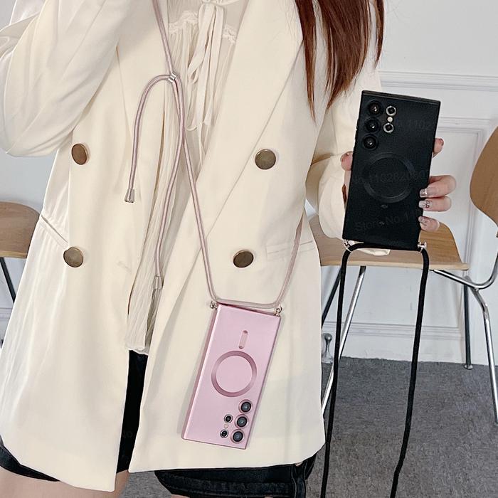 Luxury Magnetic Case With Adjustable Lanyard Strap For Samsung Galaxy S22 S23 S24 Ultra S21 FE For M