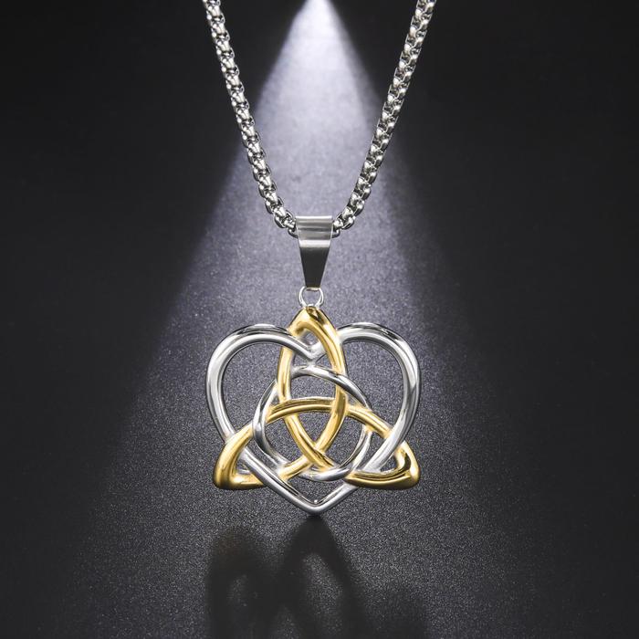 Eueavan Celtic Knot Triquetra Trinity Love Heart Pendant Necklace Irish Witch Knot Amulet Vintage Ne