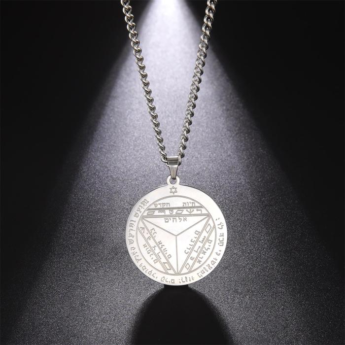 EUEAVAN Retro Seal of Solomon Good Luck Wealth Career Round Necklaces Protection Seventh Pentacle of
