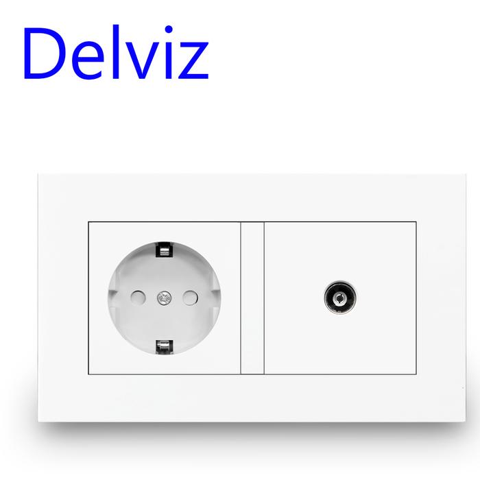 Delviz EU Standard TV Socket / Outlet, Home Television cable jack, 146mm*86mm White Panel, 2 Gangs W