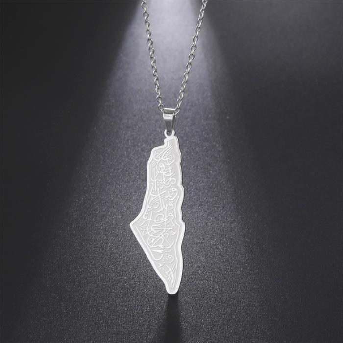 EUEAVAN Fashion Israel Palestine Map Pendant Necklace Islamic Script Architecture Pattern Necklaces 