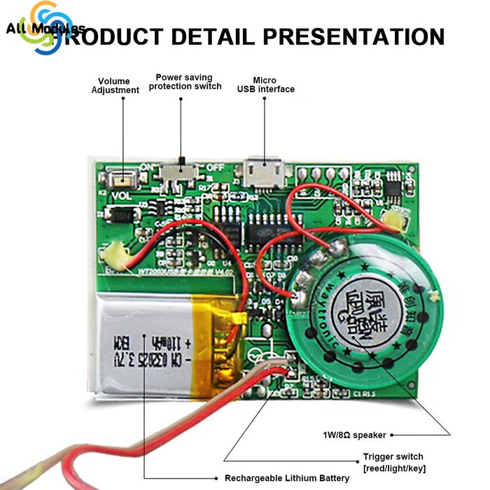 MP3 Recordable PCB Sound Module USB Recording MP3 Music Module Greeting Card DIY MP3 Recordable USB 