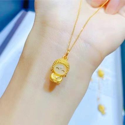 Gold Pendant Smiling Buddha Pendant Pure Gold AU999 Xiangyu Baoan Wuxiang Buddha Pendant 24K Necklac