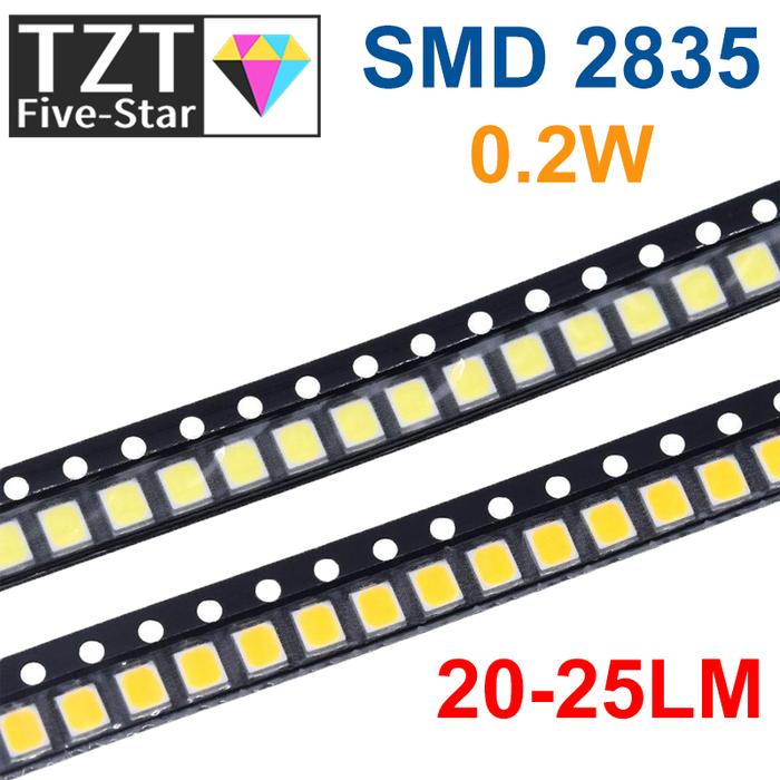 TZT 100pcs 0.2W SMD 2835 LED Lamp Bead 20-25lm White/Warm White SMD LED Beads LED Chip DC3.0-3.6V fo