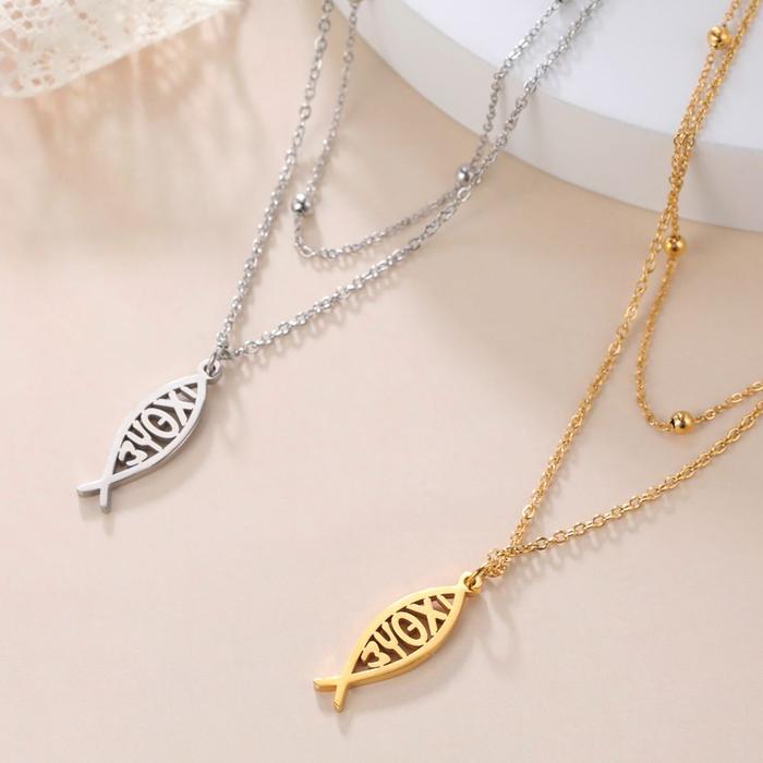 Dawapara Jesus Fish Ichthys Symbol Necklace Stainless Steel Religious Gifts Amulet of Friendship and