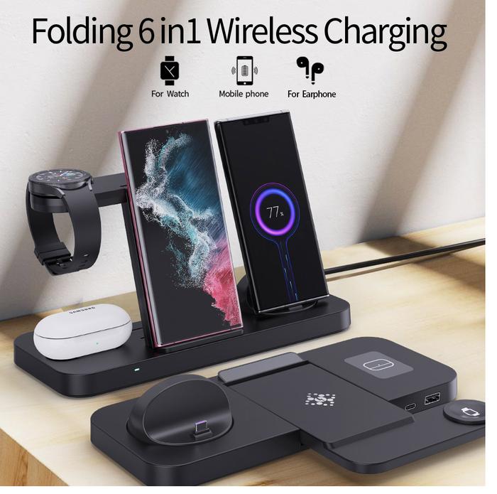 Foldable 6 in 1 Wireless Charger Stand For Samsung S22 S21 S20 S10 Note Galaxy Watch 5 4 Active Buds