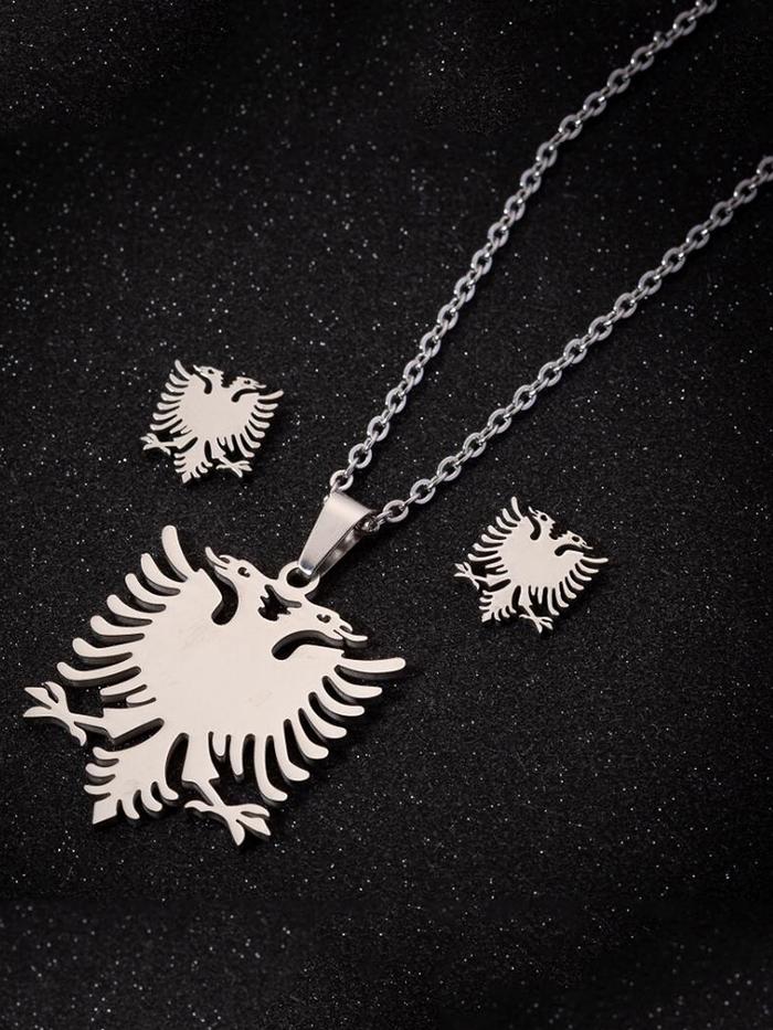Sasusp Stainless Steel Albanian Eagle Necklace Women Double-head-Eagle Phoenix Pendants Necklaces Ch