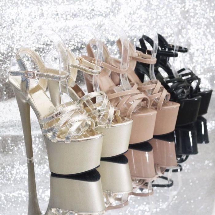 K1692 VVVshop heels 17cm Xstrappy sepatu wanita import highheels hak tali silang black gold beige st