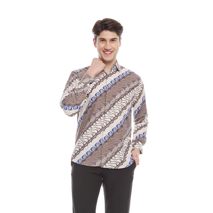 Parayu - Kemeja Batik Pria Ongbak Uril Modern Slimfit Lengan Panjang - Biru