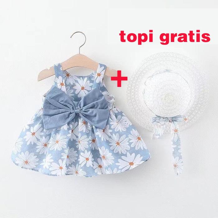 0-4 Tahun Gaun bayi + topi Set gaun hitam anak perempuan Rok lucu Lengan pendek atasan kecil Gaun hi