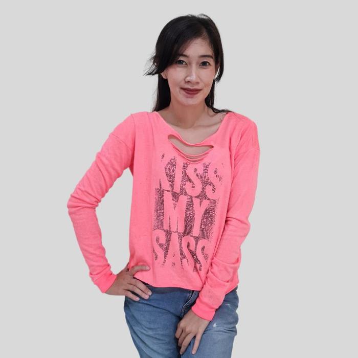 TOKYO DARLING - sweater crop long sleeve print branded sisa ekspor