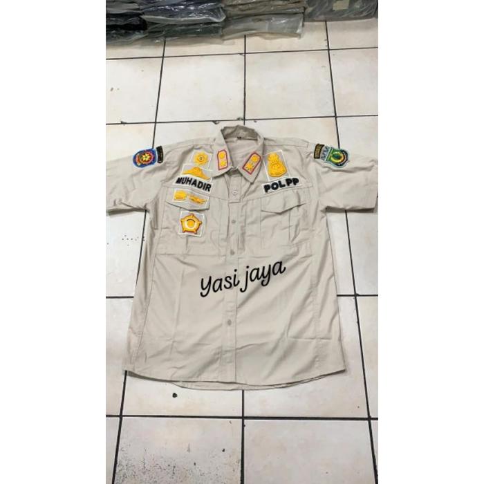 BAJU SATGAS SATPOL PP | DENGAN BORDIR TIMBUL | WARNA CREAM | BORDIRAN BISA REQUES