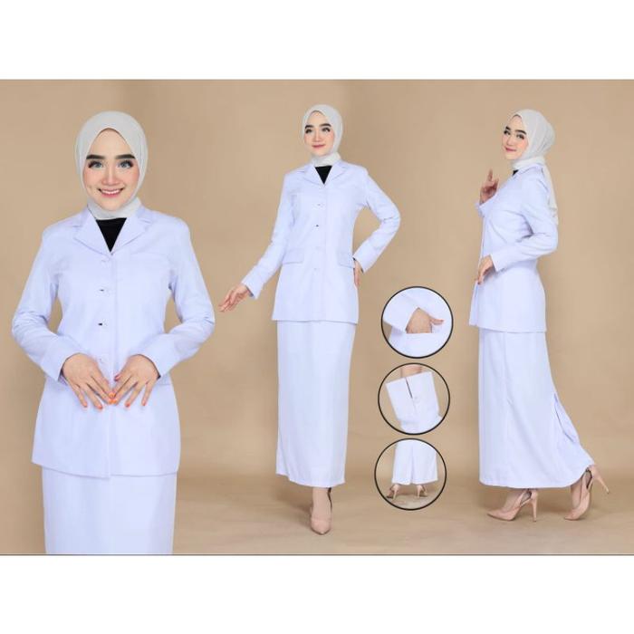 BAJU PERAWAT/SERAGAM PERAWAT PUTIH PUTIH KTNG BWH ROK A / ROK SPAN FREE HIJAB