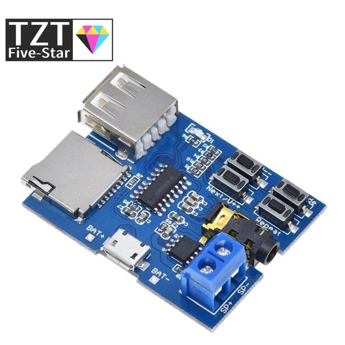 TZT Mp3 nondestructive decoder board Built-in amplifier mp3 module mp3 decoder TF card U disk decodi