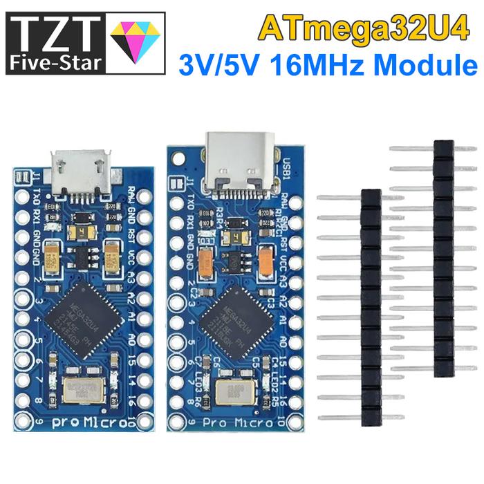 TZT Pro Micro ATmega32U4 5V 16MHz Replace ATmega328 For Arduino  Pro Mini With 2 Row Pin Header For 
