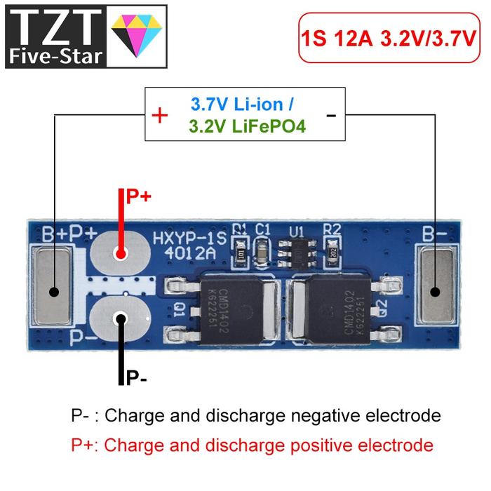 1S 12A 3.7V Li-ion / 3.2V Lifepo4 18650 Battery Charging Protection Board Short Circuit Protection B