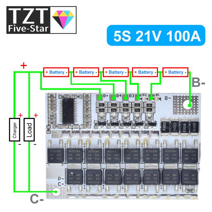 3s/4s/5s Bms 12v 16.8v 21v 3.7v 100a Li-ion Lmo Ternary Lithium Battery Protection Circuit Board Li-