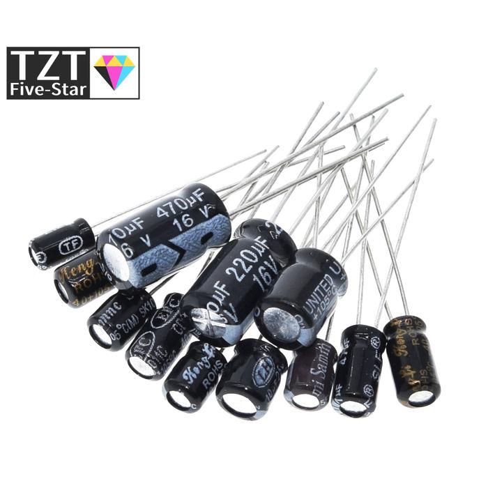 TZT 120pcs 1set of 120pcs 12 values 0.22UF-470UF Aluminum electrolytic capacitor assortment kit set