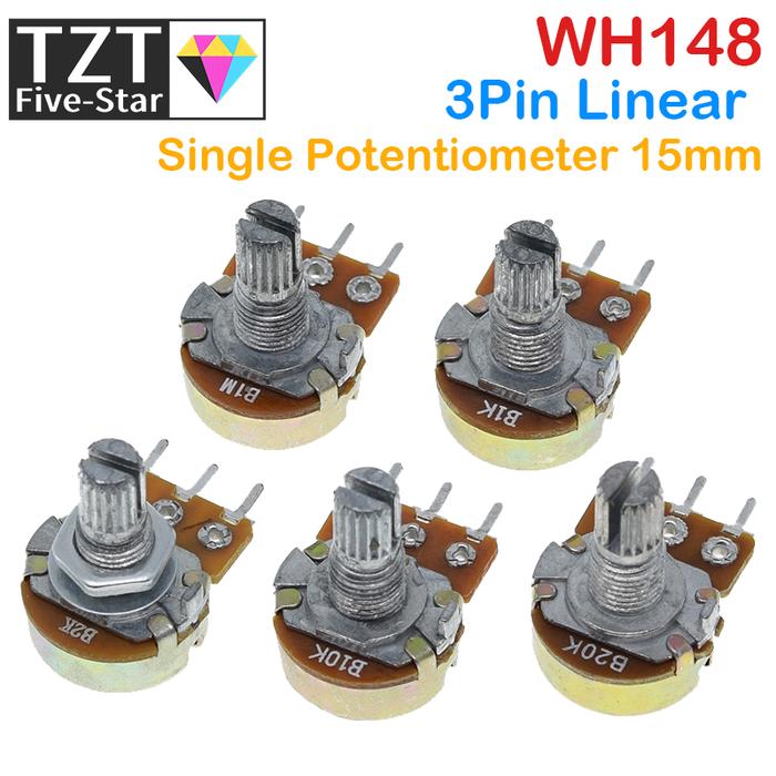 WH148 Linear Potentiometer 15mm Shaft With Nuts And Washers 3pin WH148 B1K B2K B5K B10K B20K B50K B1